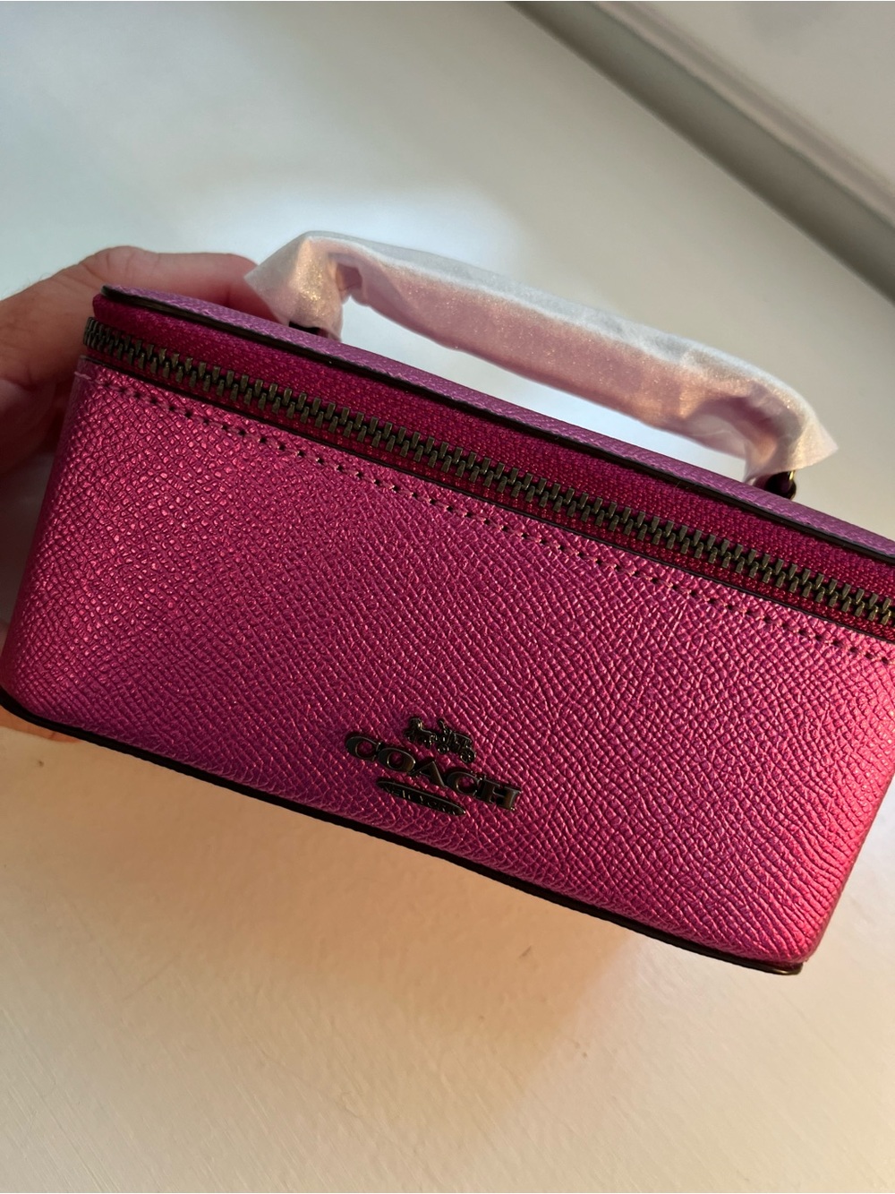 Coach Metallic Fuchsia Saffiano Mini Vanity Case